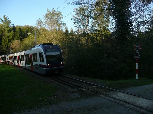 Vlak BDWM stoupá po splítce od Bremgartenu na Erdmannlistein © Tomáš Kraus, 20.9.2011
