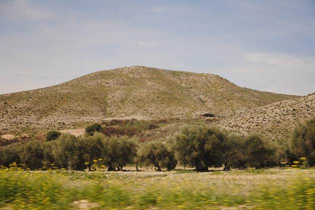 Vyprahlá hornatá krajina mezi zrušenou zastávkou  Seseña a Aranjuezem. 15.4.2013 © Lukáš Uhlíř